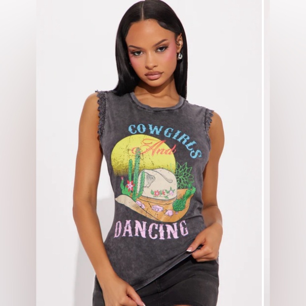 NWT Cowgirls And Dancing Lace Trim Washed Muscle Tank L Large